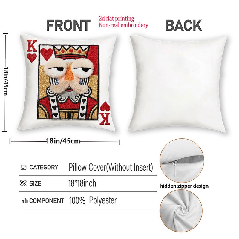 Set of 2 Playing Card Design Pillow Covers 18x18 Inches Vintage Style All Season Decor - Image 3