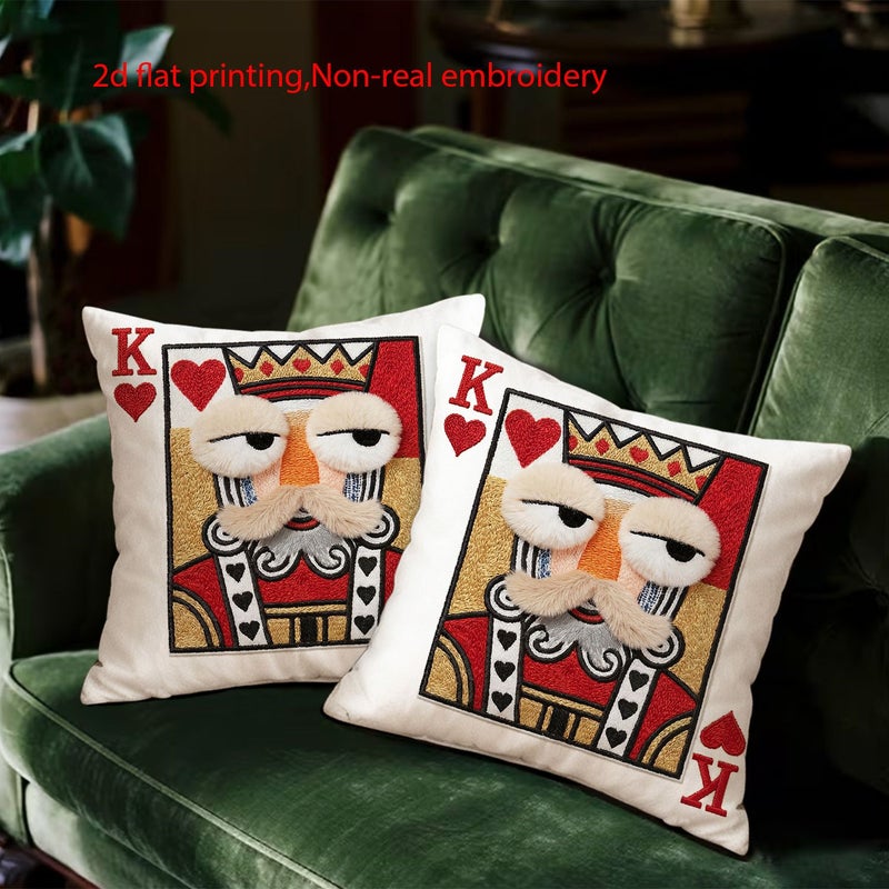 Set of 2 Playing Card Design Pillow Covers 18x18 Inches Vintage Style All Season Decor - Image 4