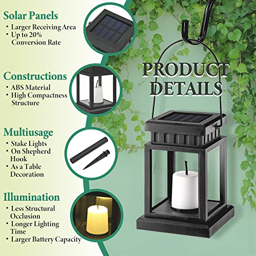 SOLPEX Solar Lanterns Outdoor Waterproof, 8 Pack Solar Lights Outdoor LED Hanging Lantern Lights, Candle Effect Decorative Lights with Stakes for Outside, Garden, Patio, Porch, Yard, Pathway - Image 4