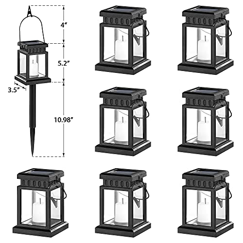 SOLPEX Solar Lanterns Outdoor Waterproof, 8 Pack Solar Lights Outdoor LED Hanging Lantern Lights, Candle Effect Decorative Lights with Stakes for Outside, Garden, Patio, Porch, Yard, Pathway - Image 3