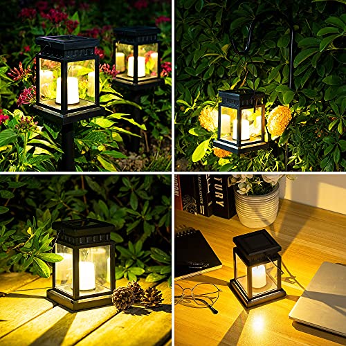 SOLPEX Solar Lanterns Outdoor Waterproof, 8 Pack Solar Lights Outdoor LED Hanging Lantern Lights, Candle Effect Decorative Lights with Stakes for Outside, Garden, Patio, Porch, Yard, Pathway - Image 2