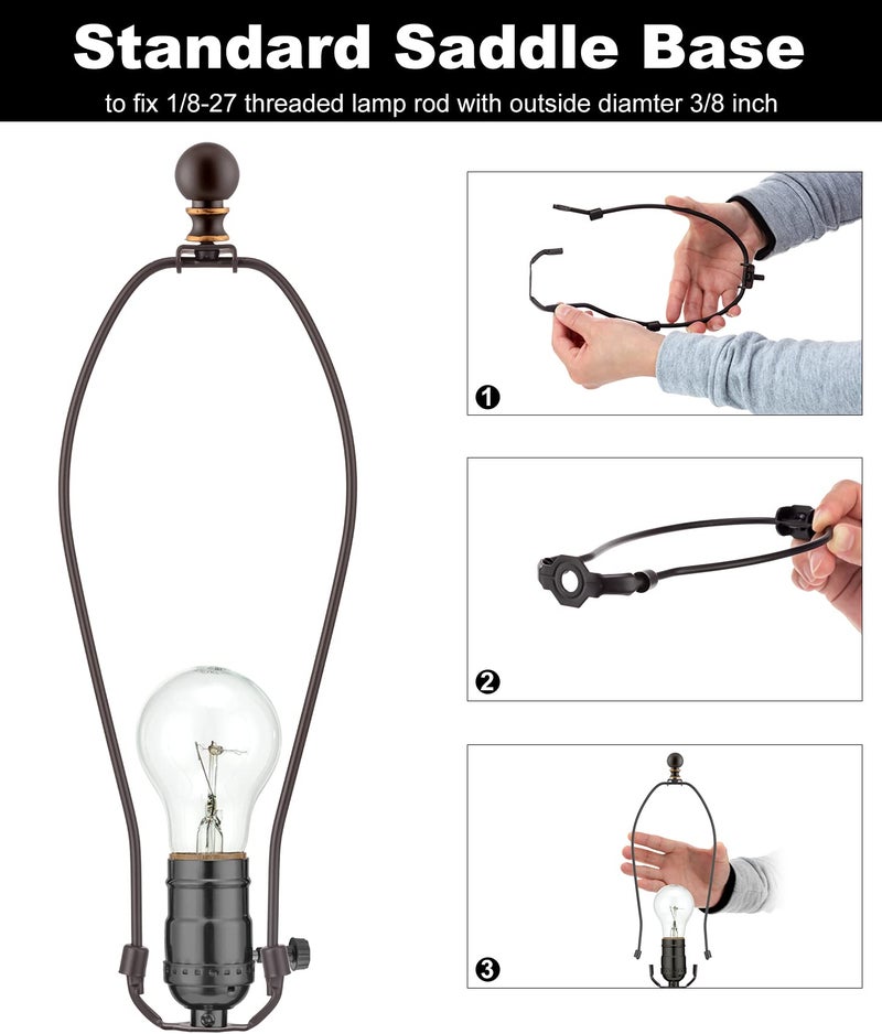 Qc Bronze Lamp Harp with Finials - 12 Inch, 2 Set Lampshade Harp with 3/8 Standard Saddle, E26 Light Base UNO Fitter Adapter, Light Hardware for Table and Floor Lamps, Lamp Accessories and Parts - Image 4