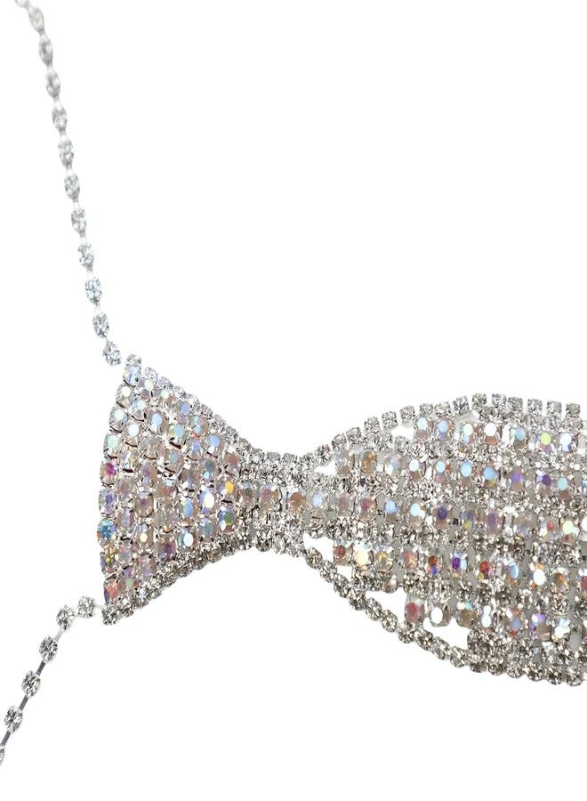 Ylucky Sparkly Rhinestone Necktie Necklace Glitter Crystal Collar Choker Women Wedding Bridal Neck Tie Evening Party Scarf (A-9.5") - Image 4