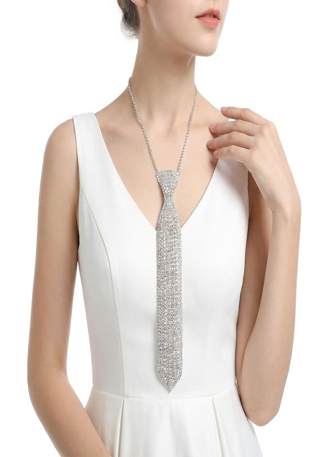 Ylucky Sparkly Rhinestone Necktie Necklace Glitter Crystal Collar Choker Women Wedding Bridal Neck Tie Evening Party Scarf (A-9.5") - Image 2