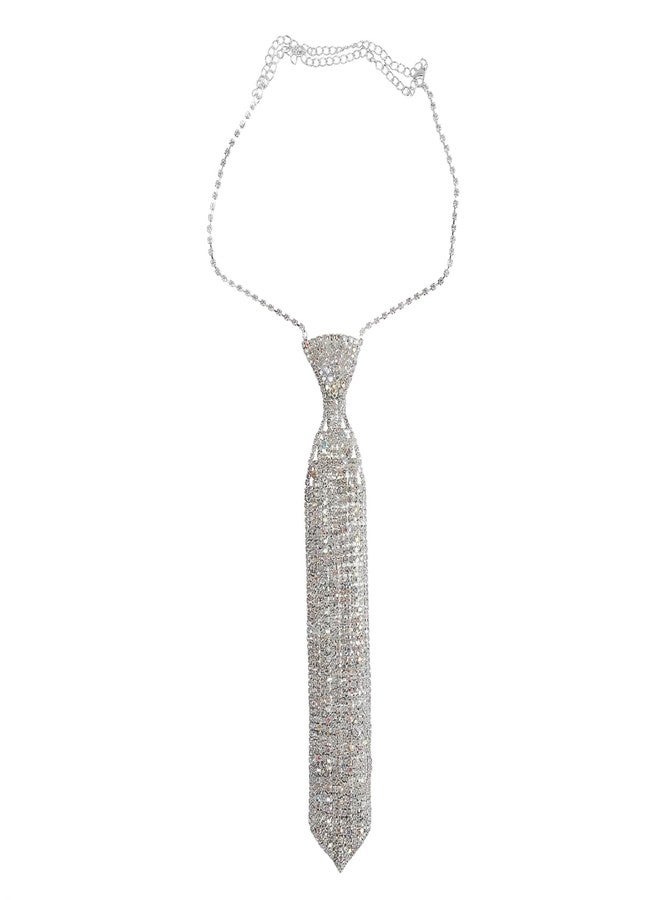 Ylucky Sparkly Rhinestone Necktie Necklace Glitter Crystal Collar Choker Women Wedding Bridal Neck Tie Evening Party Scarf (A-9.5") - Image 1