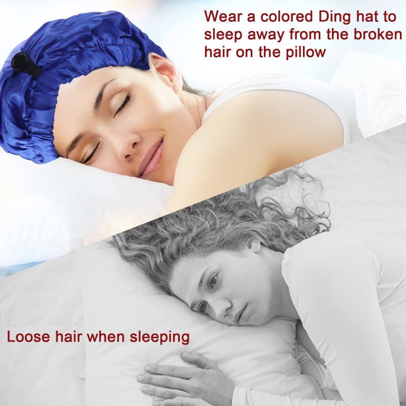 TCOTBE 3 Pcs Foldable Extra Long Sleeping Caps Soft Stain Satin Hair Braid Bonnet with Button Comfortable Single Lay Hair Covers Long Braids Bonnet for Women with Long Hair Deadlocks Curly Hair Blue - Image 5