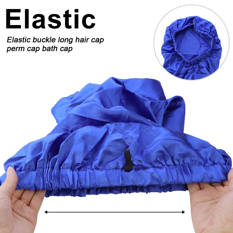 TCOTBE 3 Pcs Foldable Extra Long Sleeping Caps Soft Stain Satin Hair Braid Bonnet with Button Comfortable Single Lay Hair Covers Long Braids Bonnet for Women with Long Hair Deadlocks Curly Hair Blue - Image 3