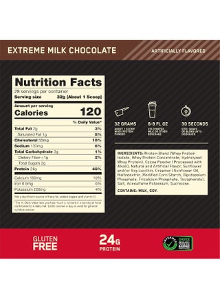 Gold Standard 100% Whey Protein Powder Primary Source Isolate, 24 Grams of Protein for Muscle Support and Recovery - Extreme Milk Chocolate, 2 Lbs, 28 Servings (907 Grams) - view 4