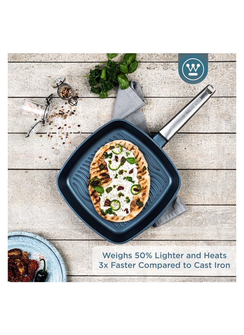 Westinghouse Westinghouse 28cm Non-Stick Ribbed Grill Pan Cast Aluminum with PPG QuanTanium Coating Stainless Steel Handle - Induction & Oven Safe - Blue  - Image 2