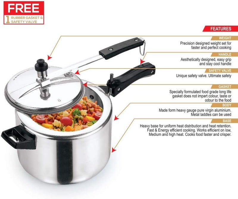 RAJ Aluminum Pressure Cooker, Silver-Rpci02 - Image 4