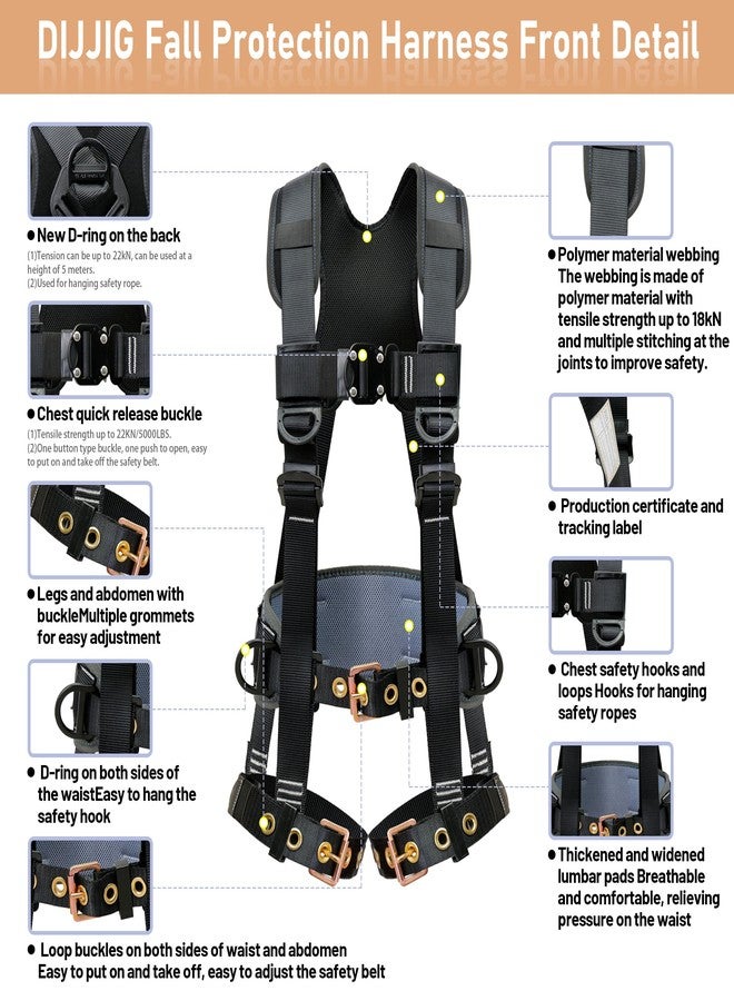 DIJJIG Construction Safety Harness, Motorcycle Seatbelt Style, Large Size, Black - Image 2