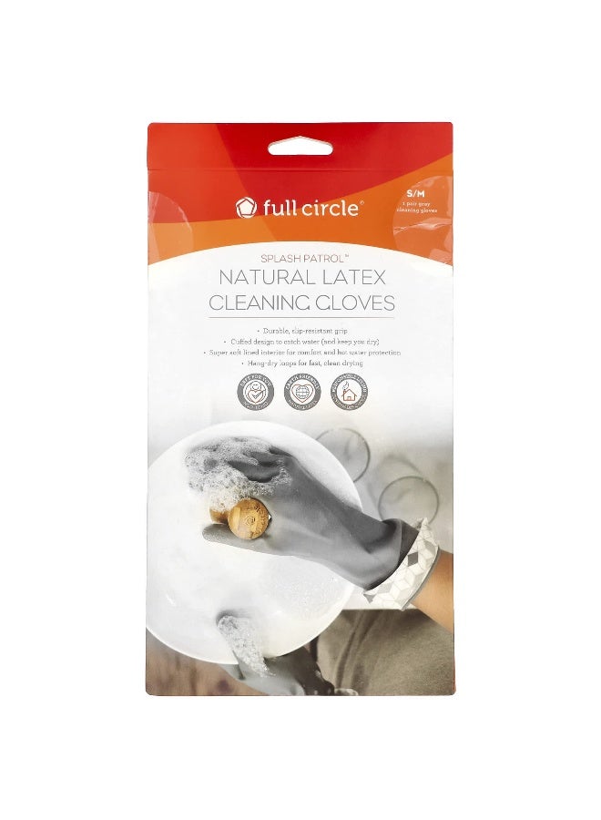 Full Circle, Splash Patrol™, Natural Latex Cleaning Gloves, S/M, Grey, 1 Pair - Image 1