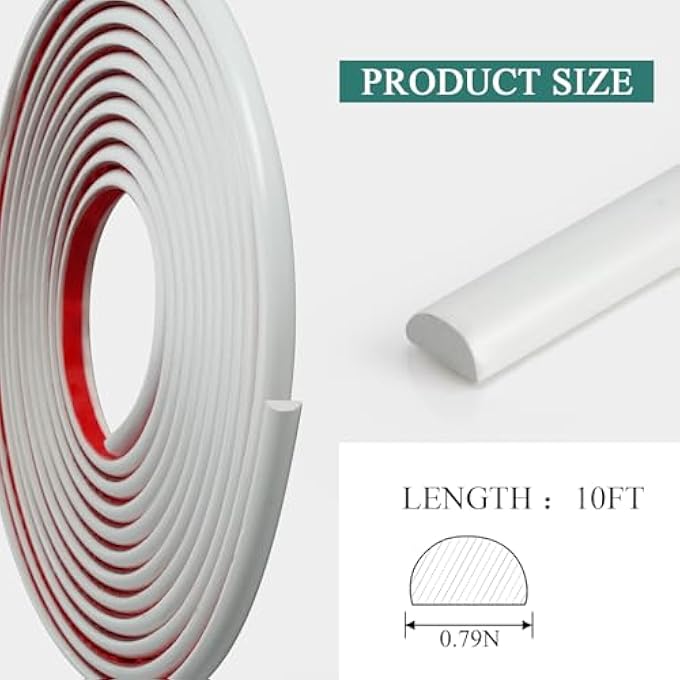 0.79IN*10FT SEMI-CIRCULAR FLEXIBLE PEEL ANDSTICK TRIM MOLDING TRIM FOR BACKSPLASH TILE, EDGE, WALLS.BORDERS, LATTICE WINDOW, FLEXIBLE AND SELFADHESIVE TRIM.WHITE (SEMI-CIRCLE-0.79N) - Image 2