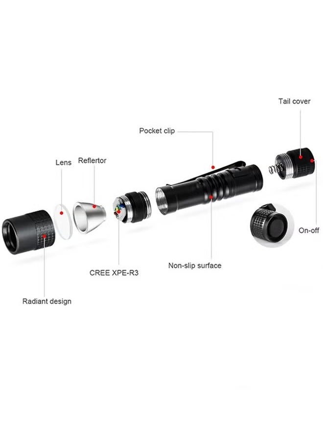 LED Mini Flashlight Ultra Bright Pocket Flashlight Pen Light Flashlight White Light Led Tactical Penlight Inspection Light with Clip for Camping Outdoor Emergency Inspection Work Repair Black - Image 2