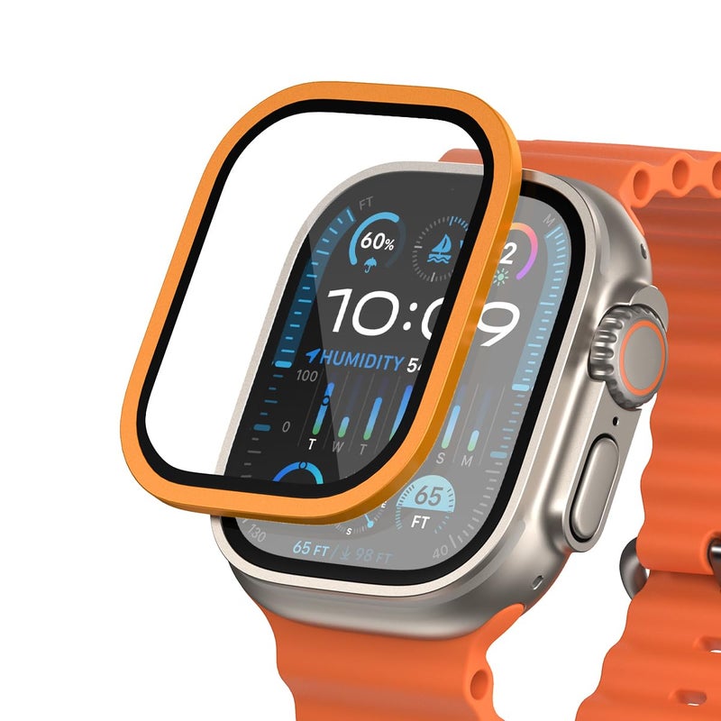 FLOLAB NanoArmour for Apple Watch Ultra 3 Ultra 2 screen protector with AntiReflective for 49mm iWatch Ultra 1 Tempered Glass Enhance Display Easy to Install Aluminum Frame Original Orange - Image 2