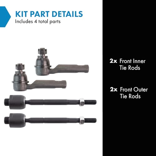 TRQ Front Inner and Outer Tie Rod Set Compatible with 2010-2022 Toyota 4Runner 2010-2014 FJ Cruiser - Image 2