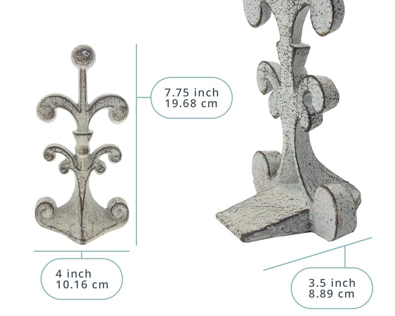 Comfify Fleur De Lis Cast Iron Door Stop – One Decorative Wedge with Felt Bottom – Rustic White Antique Finish – 4" x 3.5" x 7.75" - Image 3