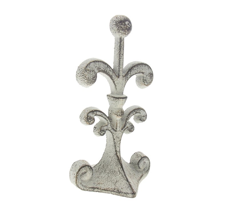 Comfify Fleur De Lis Cast Iron Door Stop – One Decorative Wedge with Felt Bottom – Rustic White Antique Finish – 4" x 3.5" x 7.75" - Image 1
