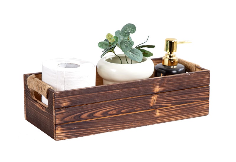 TIMRIS TIMRIS Rustic Wooden Toilet Paper Holder Farmhouse Bathroom Decor Tank Basket Decorative Storage Container Rustic Brown