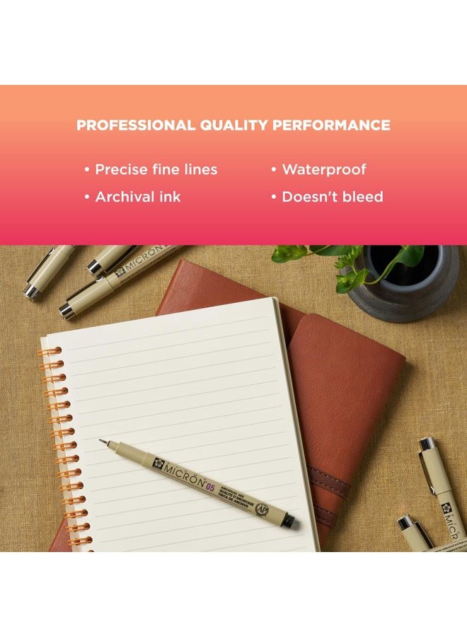 SAKURA Pigma Micron Fineliner Pens - Archival Black and Colored Ink Pens - Pens for Writing, Drawing, or Journaling - Black and Assorted Colored Ink - 05 Point Size - 6 Pack  - Image 4