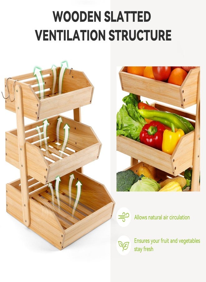 Fyvva Bamboo Fruit Basket, 3-Tier Fruit Basket for Kitchen Counter, Large Fruit Bowl with 2 Banana Hangers for Storing Fruit, Vegetables, and Organising Snacks, Bread (Natural) - Image 3