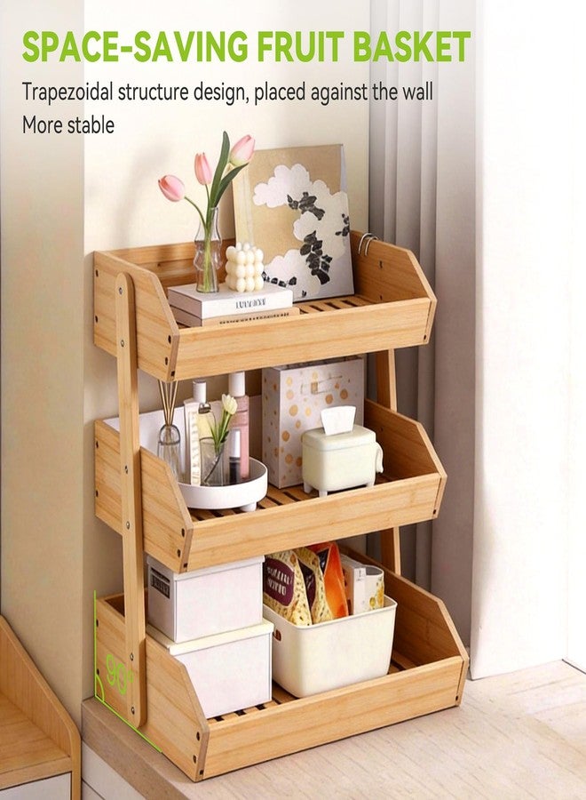 Fyvva Bamboo Fruit Basket, 3-Tier Fruit Basket for Kitchen Counter, Large Fruit Bowl with 2 Banana Hangers for Storing Fruit, Vegetables, and Organising Snacks, Bread (Natural) - Image 5
