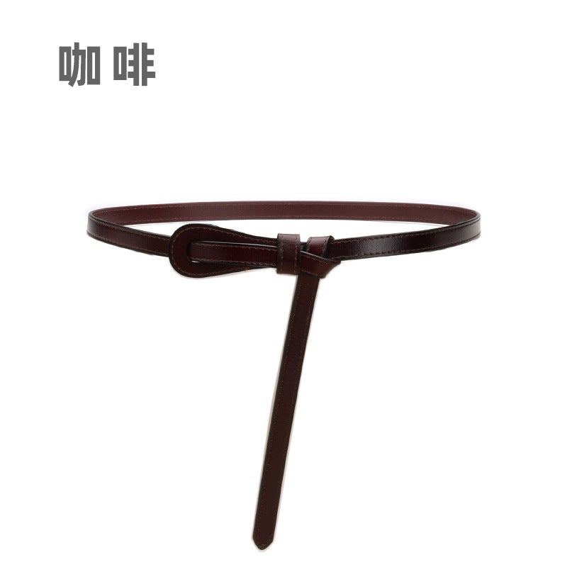 New Womens Leather Skinny Belt for Dresses 15020-coffee  - Image 1