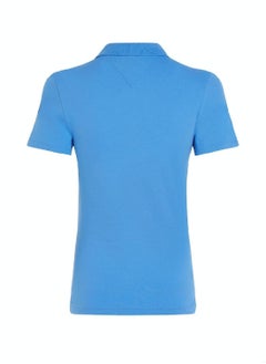 TOMMY HILFIGER Women's 1985 Collection Flag Embroidery Slim Polo -  Stretch organic cotton pique, Blue  - Image 4
