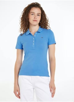 TOMMY HILFIGER Women's 1985 Collection Flag Embroidery Slim Polo -  Stretch organic cotton pique, Blue  - Image 2