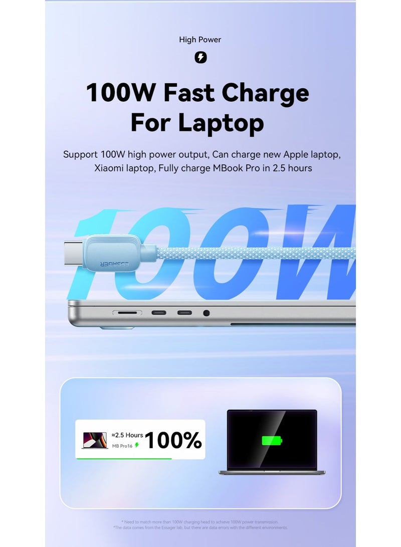 ايساجر كابل شحن سريع من إساجر 5 أمبير بقدرة 100 واط تايب سي إلى تايب سي، متوافق مع PD3.0 وQC3.0، مضفر من النايلون، بطول 1 متر – أبيض - Image 2