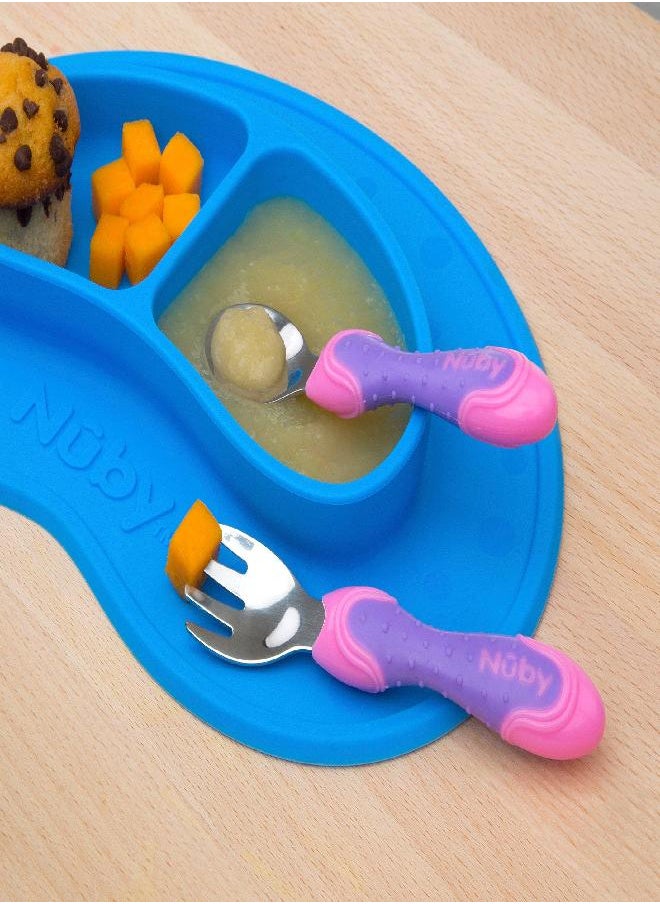 Nuby Nuby Stainless Steel Utensil, Pink/Purple, 2 Piece  - Image 1