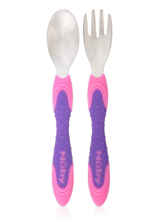 Nuby Nuby Stainless Steel Utensil, Pink/Purple, 2 Piece  - Image 2