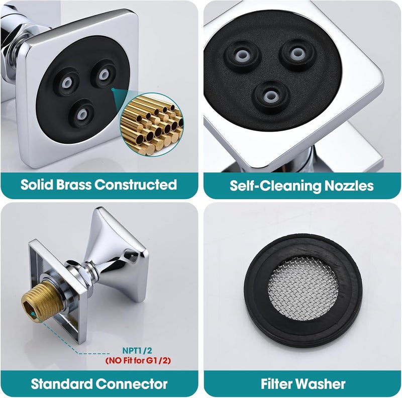 LOCALAND Solid Brass Shower Body Spray Jet, High Pressure Body Jet for Shower, Square Shower Massage Spray Jet, Bathroom Upgrade Body Shower Jet, Wall Mount Spa Jet for Shower, 1 PC, Chrome - Image 5