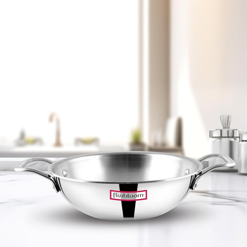Flixbloom Native Shine 25 Litre Stainless Steel Triply SAS Thick Induction BaseLPG Friendly Kitchen Cookware Utensil Deep Cooking Kadai Kadhai - Image 1