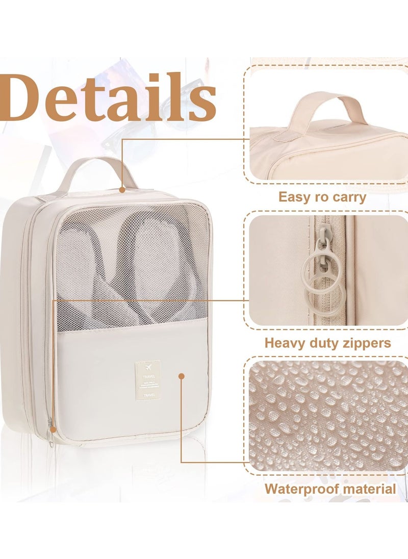 Excefore - 3-Pack Waterproof Shoe Bags for Travel, Foldable Shoe Storage Pouch Organizer, Holds 3 Pairs of Shoes, Perfect for Daily Use, Beige - Image 1