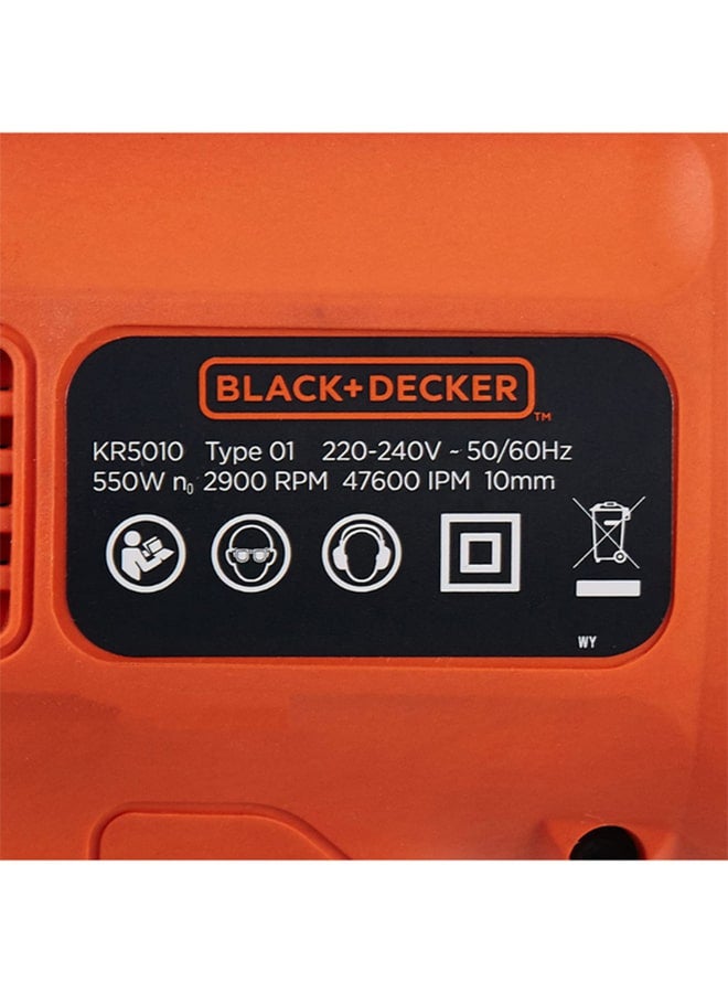 BLACK+DECKER 550W 10mm Corded Electric Hammer Percussion Drill for Metal, Concrete & Wood Drilling, Orange/Black - KR5010-B5, Orange/Black - Image 4