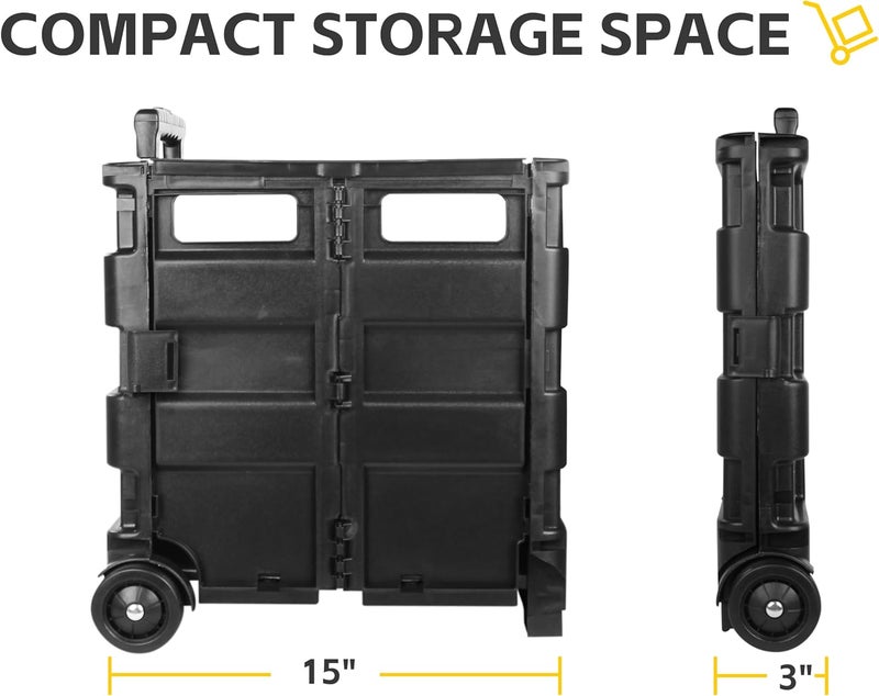 MaxWorks 51051 Collapsible Black Rolling Folding Dolly Cart for Teachers  MultiFunctional Dolly with Extra Storage Durable Wheels and EasytoFold Design for Classroom Office Shopping  Without Lid - Image 2