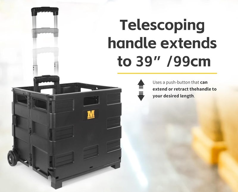 MaxWorks 51051 Collapsible Black Rolling Folding Dolly Cart for Teachers  MultiFunctional Dolly with Extra Storage Durable Wheels and EasytoFold Design for Classroom Office Shopping  Without Lid - Image 3