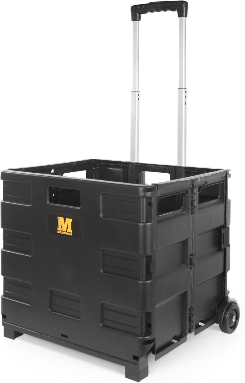 MaxWorks 51051 Collapsible Black Rolling Folding Dolly Cart for Teachers  MultiFunctional Dolly with Extra Storage Durable Wheels and EasytoFold Design for Classroom Office Shopping  Without Lid - Image 1
