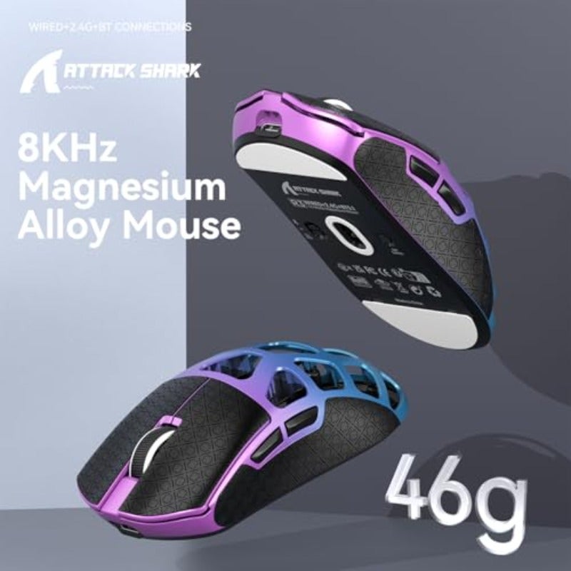 ATTACK SHARK R3 Magnesium Alloy Mouse Wireless 8K Mouse 46g SUPERLIGHT Mouse PixArt PAW3395 Gaming Sensor BT 2.4G Wired Gaming Mouse Adjustable DPI 26000 Office Mice for Win11 Xbox PS Mac Purple - Image 2