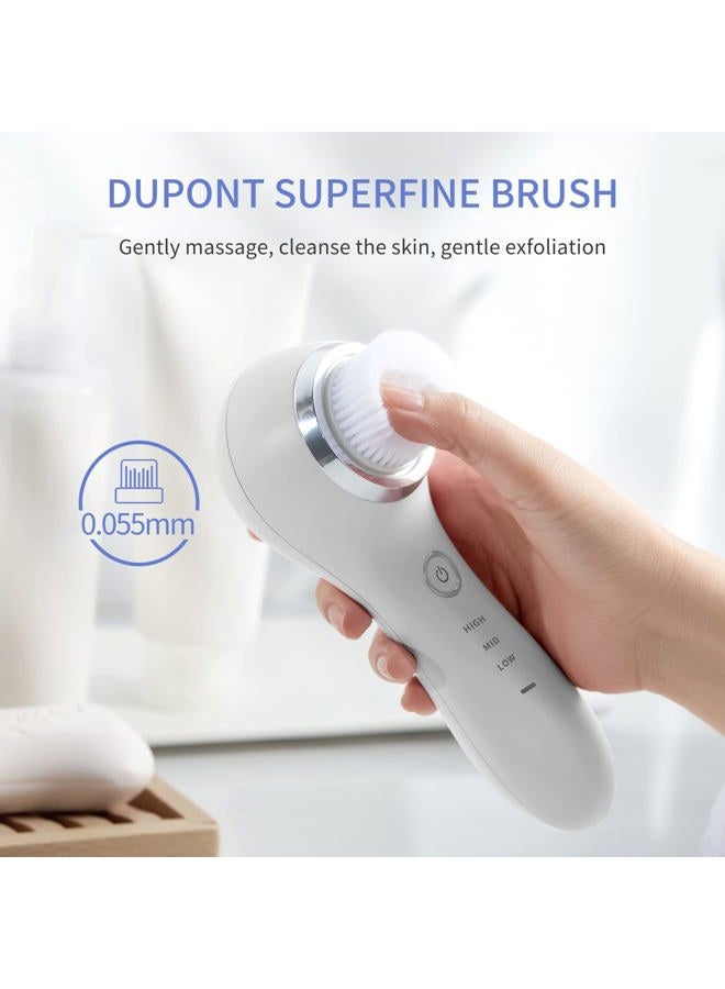 COSBEAUTY Face Scrubber Exfoliator Sonic Facial Cleansing Brush with 5 Interchangeable Brush Head,Face Brush Cleanser for Men IPX7 Waterproof,Wireless Rechargeable for Massaging,Deep Cleansing(White) - Image 4