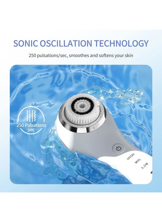COSBEAUTY Face Scrubber Exfoliator Sonic Facial Cleansing Brush with 5 Interchangeable Brush Head,Face Brush Cleanser for Men IPX7 Waterproof,Wireless Rechargeable for Massaging,Deep Cleansing(White) - Image 2