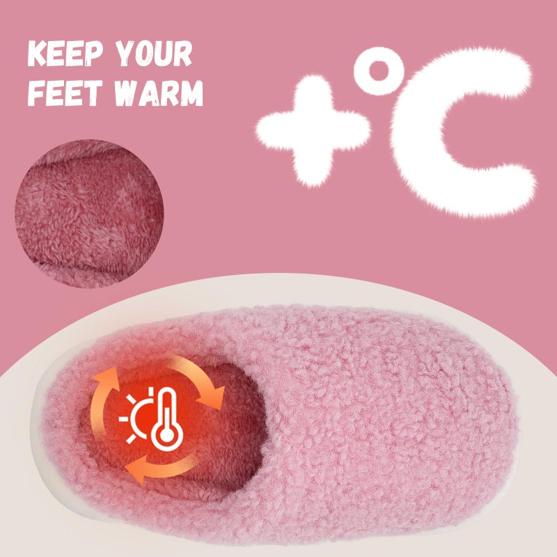IceUnicorn Kids Slippers Girls Boys Slip On Customized Letters Big Little Kids House Slippers Christmas Non-Slip Warm Winter Home Shoes for Indoor Outdoor(Pink,28/29) - Image 3