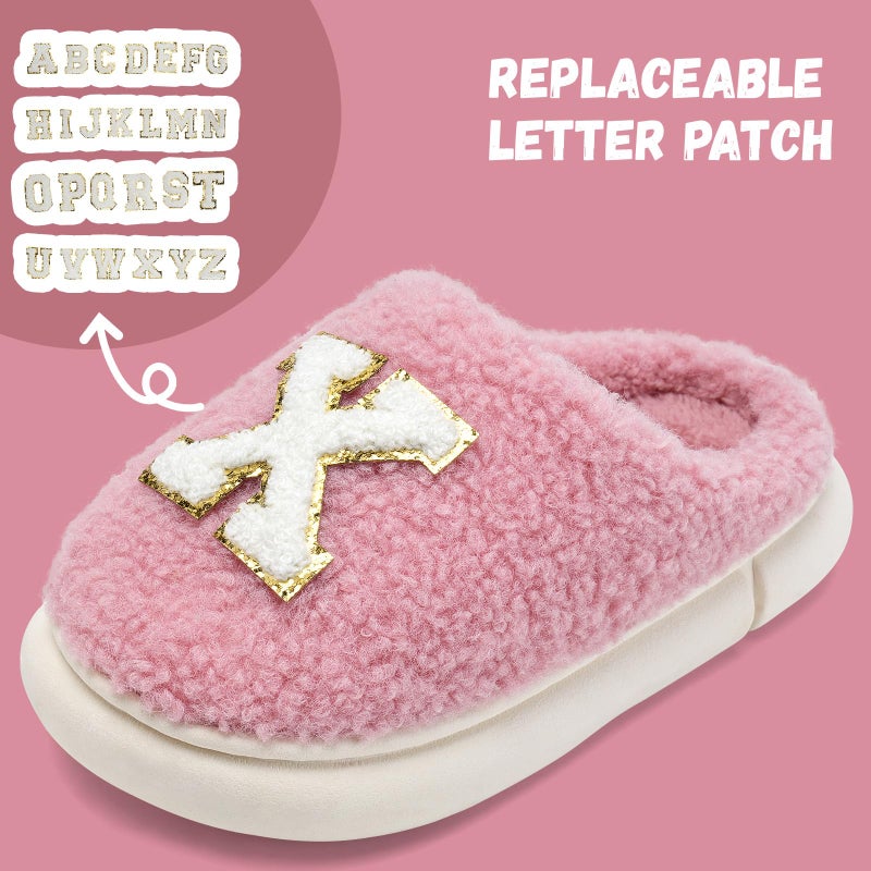 IceUnicorn Kids Slippers Girls Boys Slip On Customized Letters Big Little Kids House Slippers Christmas Non-Slip Warm Winter Home Shoes for Indoor Outdoor(Pink,28/29) - Image 2