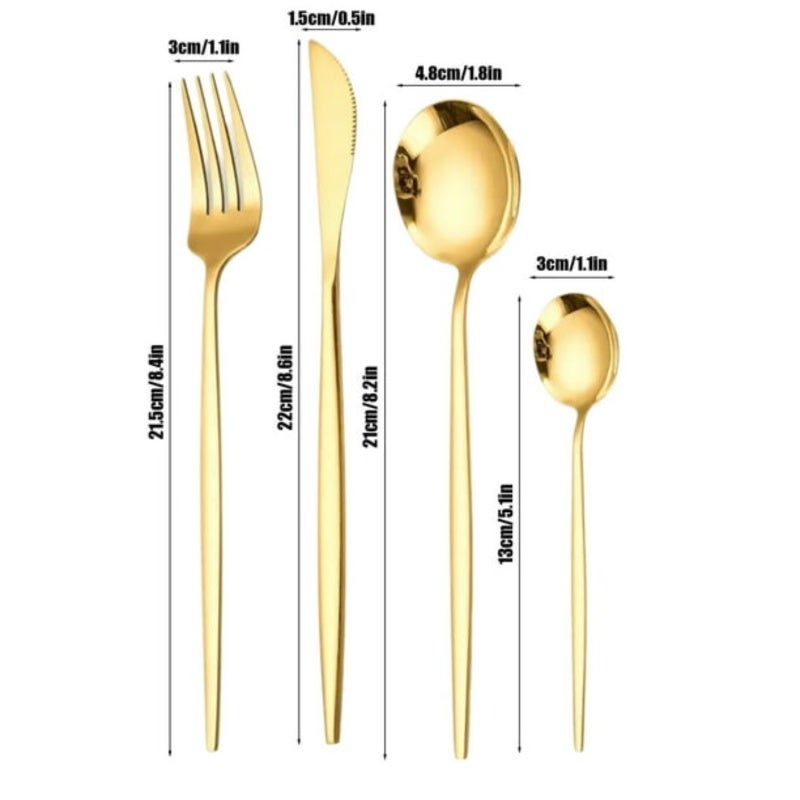 Titanium Gold Plated Cutlery Set 24-Piece Stainless Steel Fork Spoon Knife - Ergonomic Comfortable Grip - Mirror Finish Tableware for Family Gatherings Special Occasions - Image 4