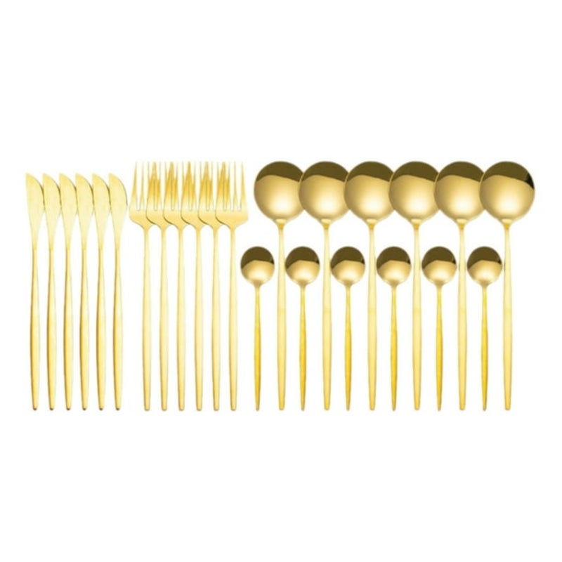 Titanium Gold Plated Cutlery Set 24-Piece Stainless Steel Fork Spoon Knife - Ergonomic Comfortable Grip - Mirror Finish Tableware for Family Gatherings Special Occasions - Image 1