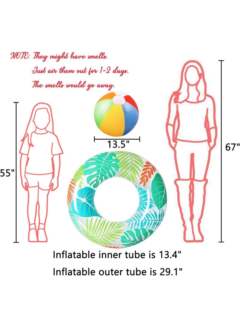 Zikra Swimming Rings, 7PCS Luau Pool Floats, Hawaiian Swimming Rings with 13.5" Beach Balls - Inflatable Tubes Floaties Toys for Adults - Image 5