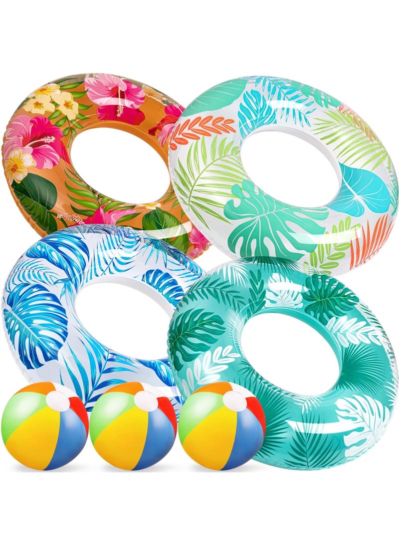 Zikra Swimming Rings, 7PCS Luau Pool Floats, Hawaiian Swimming Rings with 13.5" Beach Balls - Inflatable Tubes Floaties Toys for Adults - Image 1