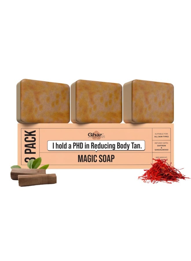 Ghar Soaps Sandalwood & Saffron Magic Soaps For Bath (300 Gms Pack Of 3) | Paraben Free | Chandan & Kesar Bath Soap | Handmade Soaps For Glowing | Skin Brightening Soap For Men & Women - Image 1