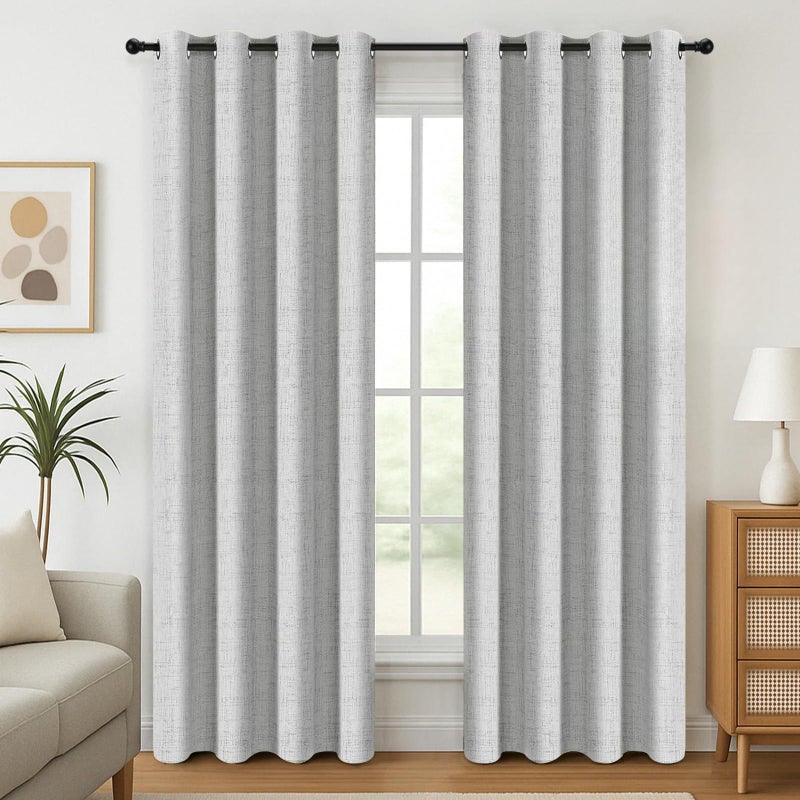 100 Blackout Shield Linen Blackout Curtains for Bedroom Thermal Insulated Curtains 96 Inch Length 2 Panels Set Grommet Drapes for Living Room 50 W x 96 L Grey